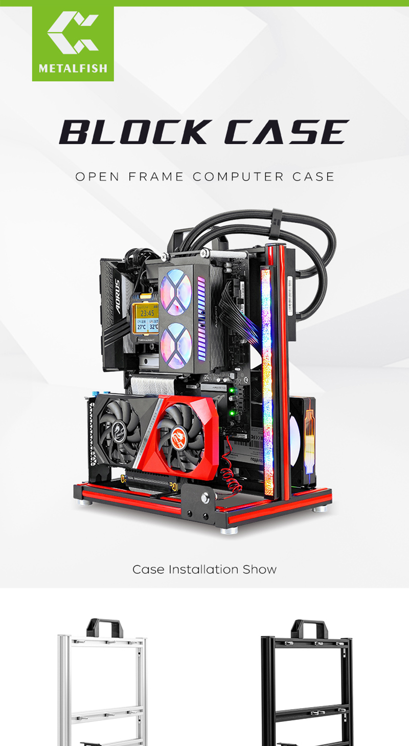 METALFISH BlockCase Aluminum Open Frame PC Case ATX M-ATX - picture 5