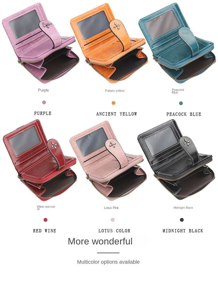 Womens Short Leather Wallet Small Card and Coin Purse - Image highlighting product features