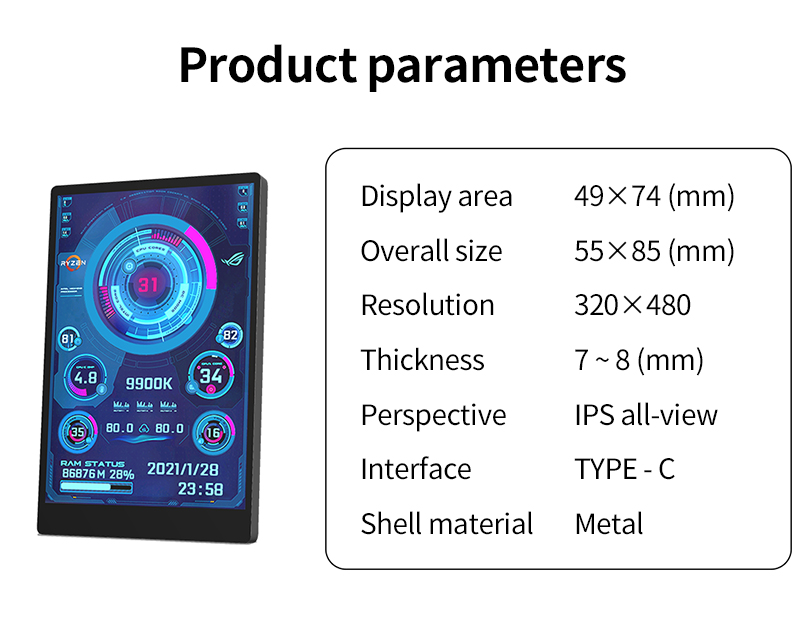 TURZX 5 inch ips type c secondary computer monitor