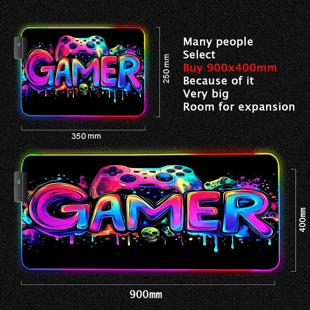 Large desk mat with gamepad graphics and LED