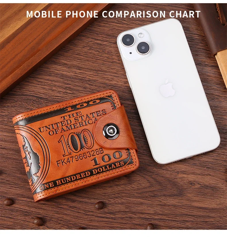 Mens Leather Wallet Dollar Pattern Large Capacity Card Holder - Zoomed image showing craftsmanship