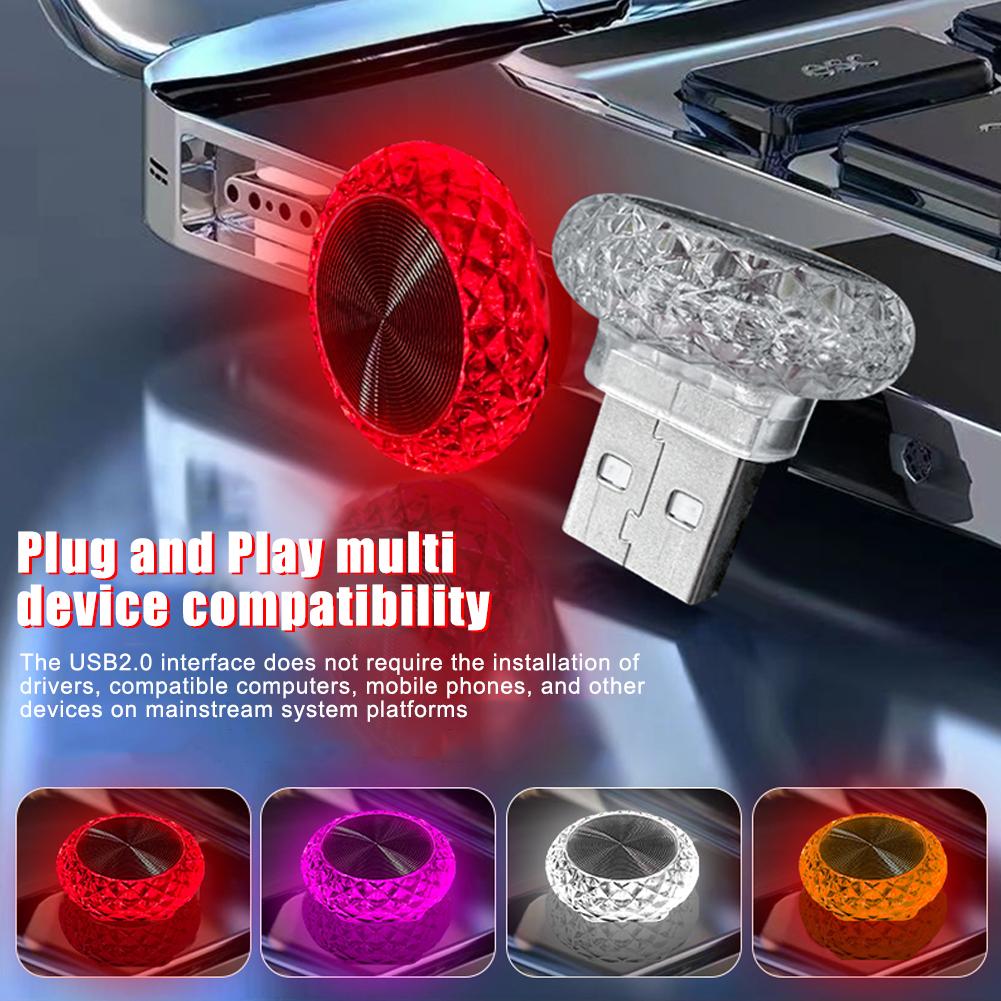 Car USB Ambient LED Lights Portable Mini Atmosphere Lamp - Image highlighting product features
