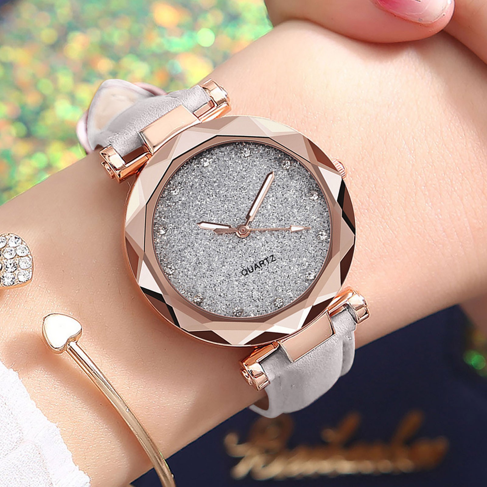 Womens Small Wrist Watch Leather Strap Roman Numeral Dial - Side view of the item