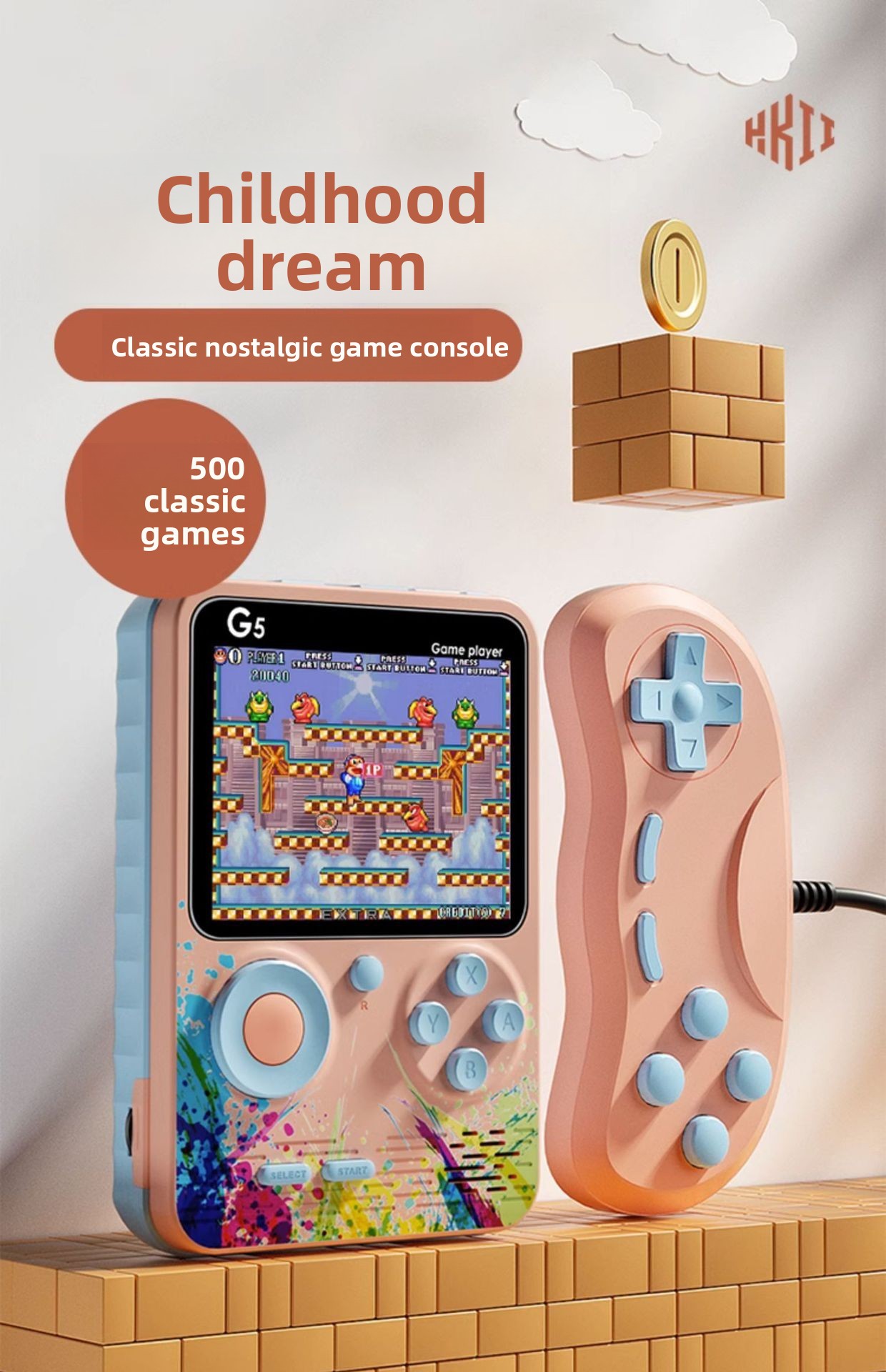 G5 Retro Handheld Game Console 500 Classic Games Portable - High-quality product image