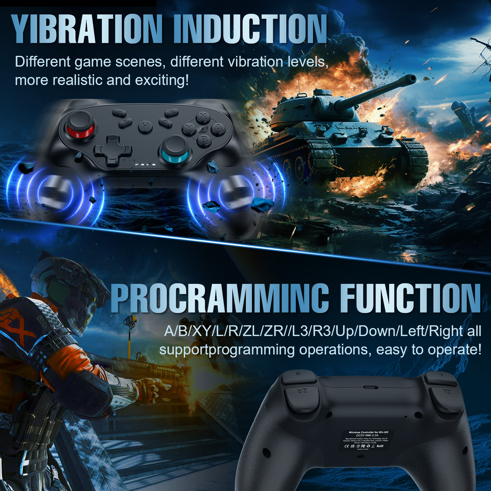 Wireless Pro Game Controller for Switch and PC with Turbo - Product close-up for better view