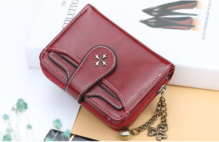 Womens Short Leather Wallet Small Card and Coin Purse - Minimalist aesthetic in natural lighting