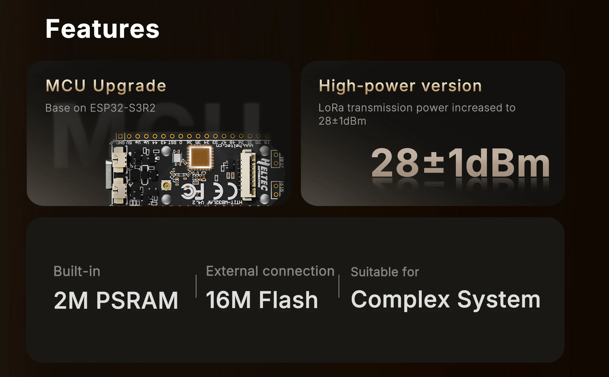 Upgraded features chart for the development board