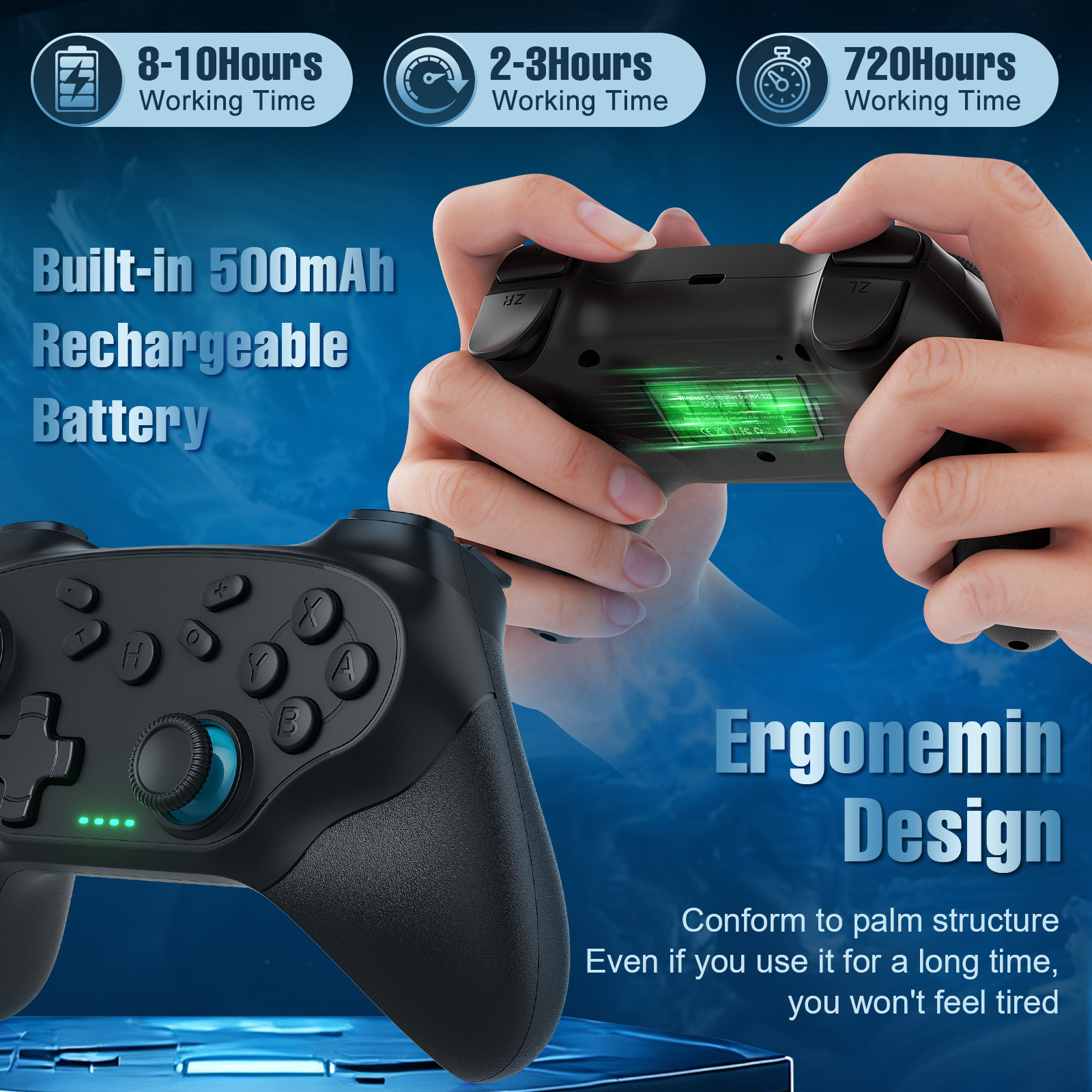Wireless Pro Game Controller for Switch and PC with Turbo - Side view of the item