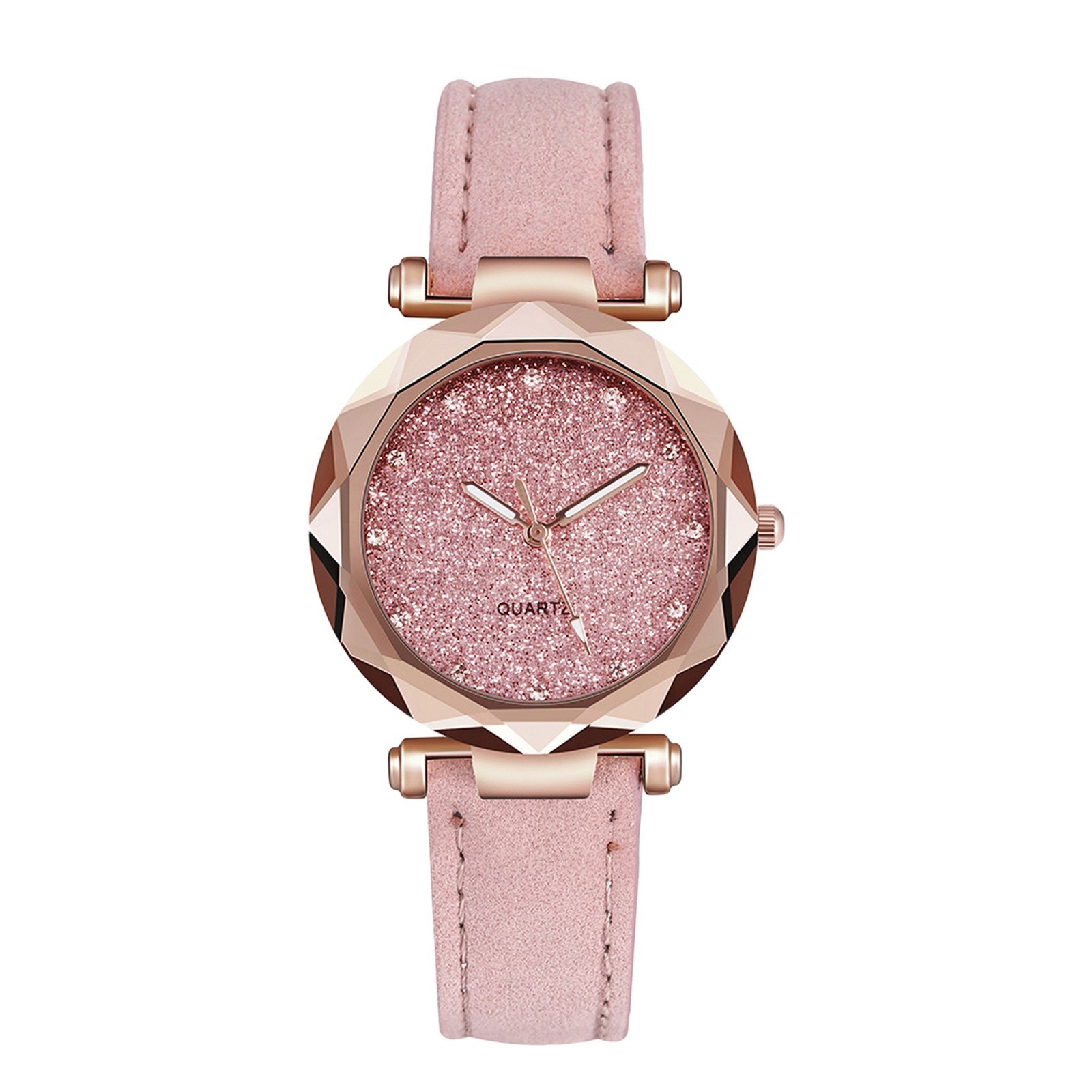 Womens Small Wrist Watch Leather Strap Roman Numeral Dial - Image highlighting product features