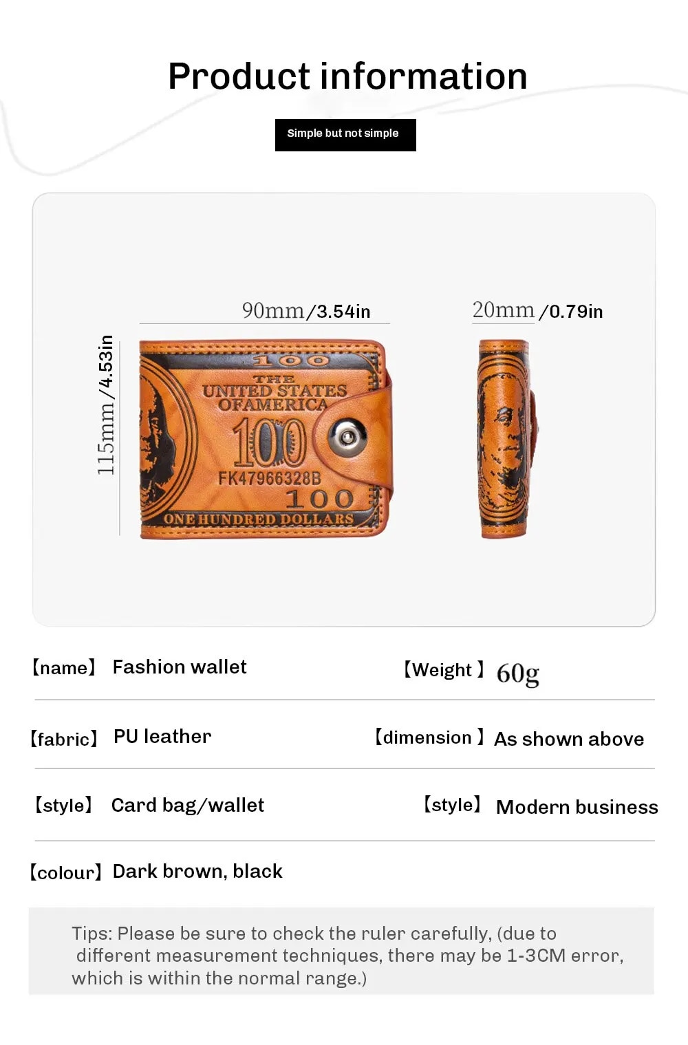 Mens 100 Dollar Bill Leather Wallet Card Holder - Detailed view of the product