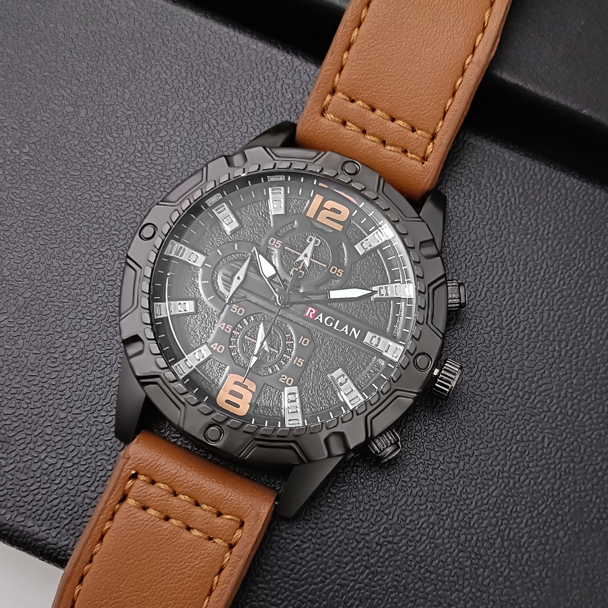Mens Leather Watch Fashion Wristwatch - Side view of the item