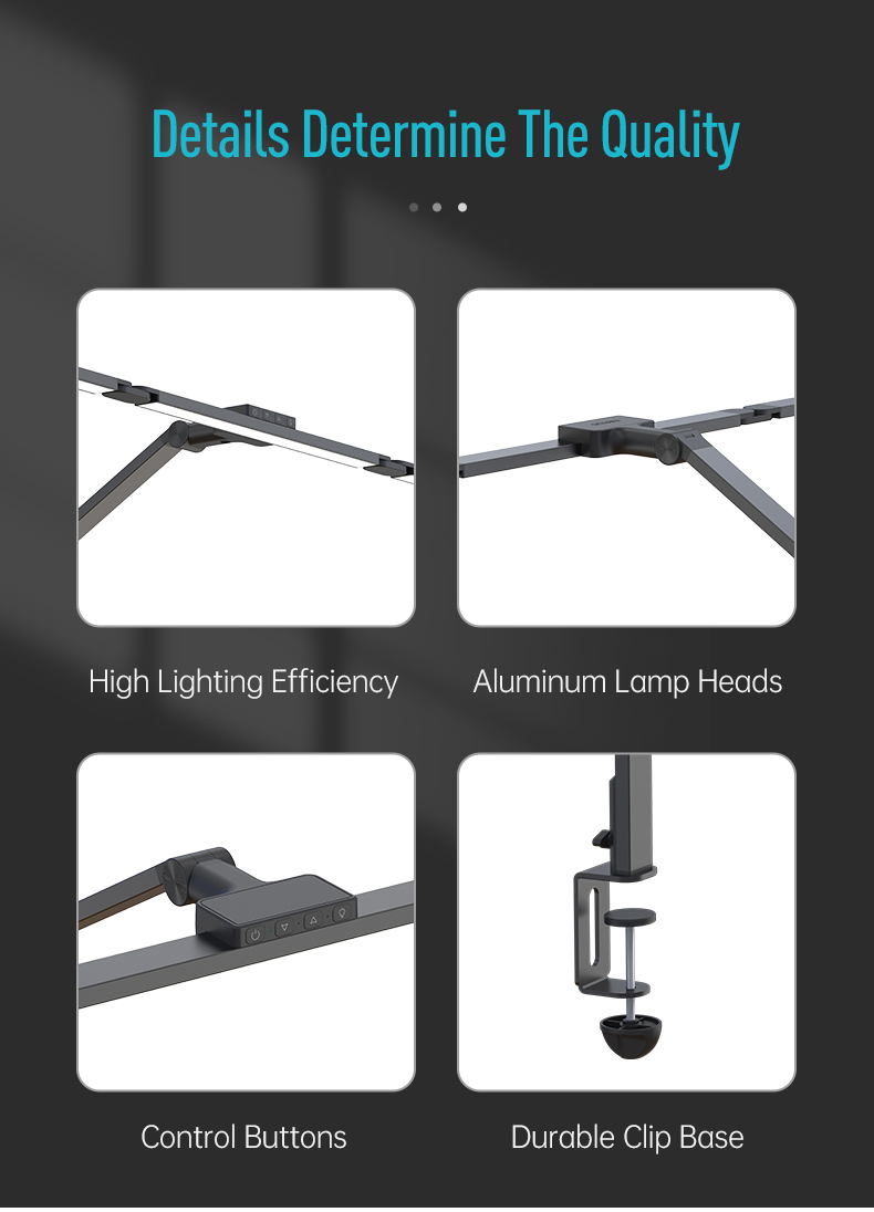 LED Desk Lamp with Clamp and Remote Dimming 24W - Sleek profile against neutral background