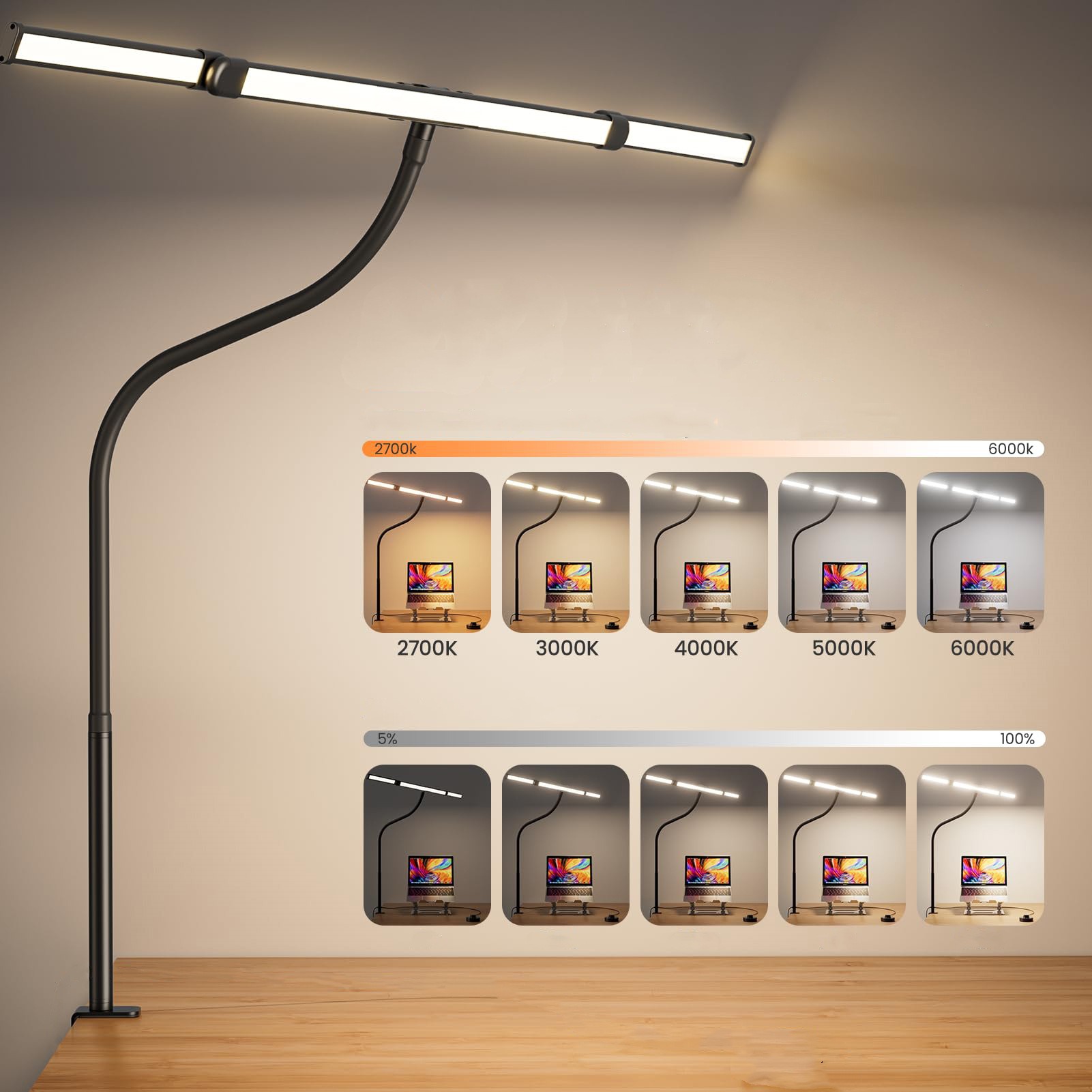LED Desk Lamp with Clamp and Remote Dimming 24W - Detailed view of the product