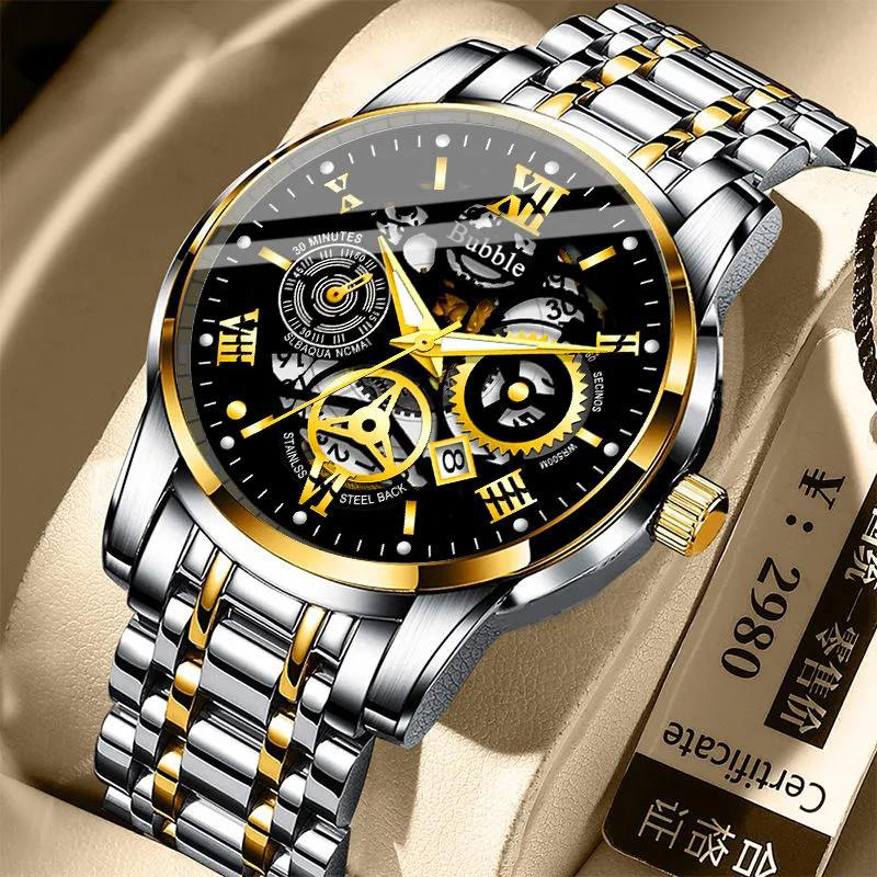 Mens Quartz Watch Waterproof Luxury Hollow Dial Wristwatch - Detailed view of the product