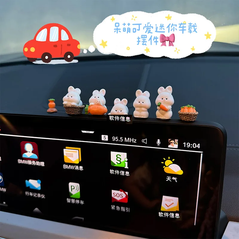 Cute Bunny Car Center Console Decor Accessories - Angle view of the product in use