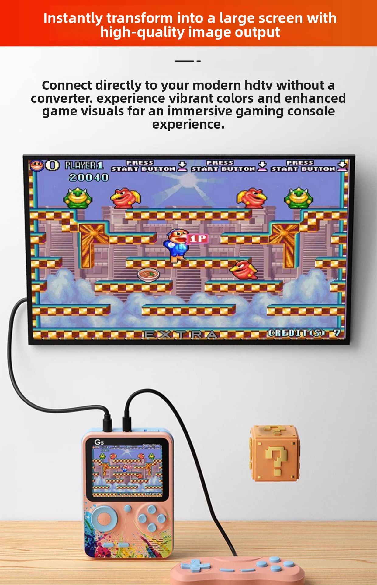 G5 Retro Handheld Game Console 500 Classic Games Portable - Image highlighting product features