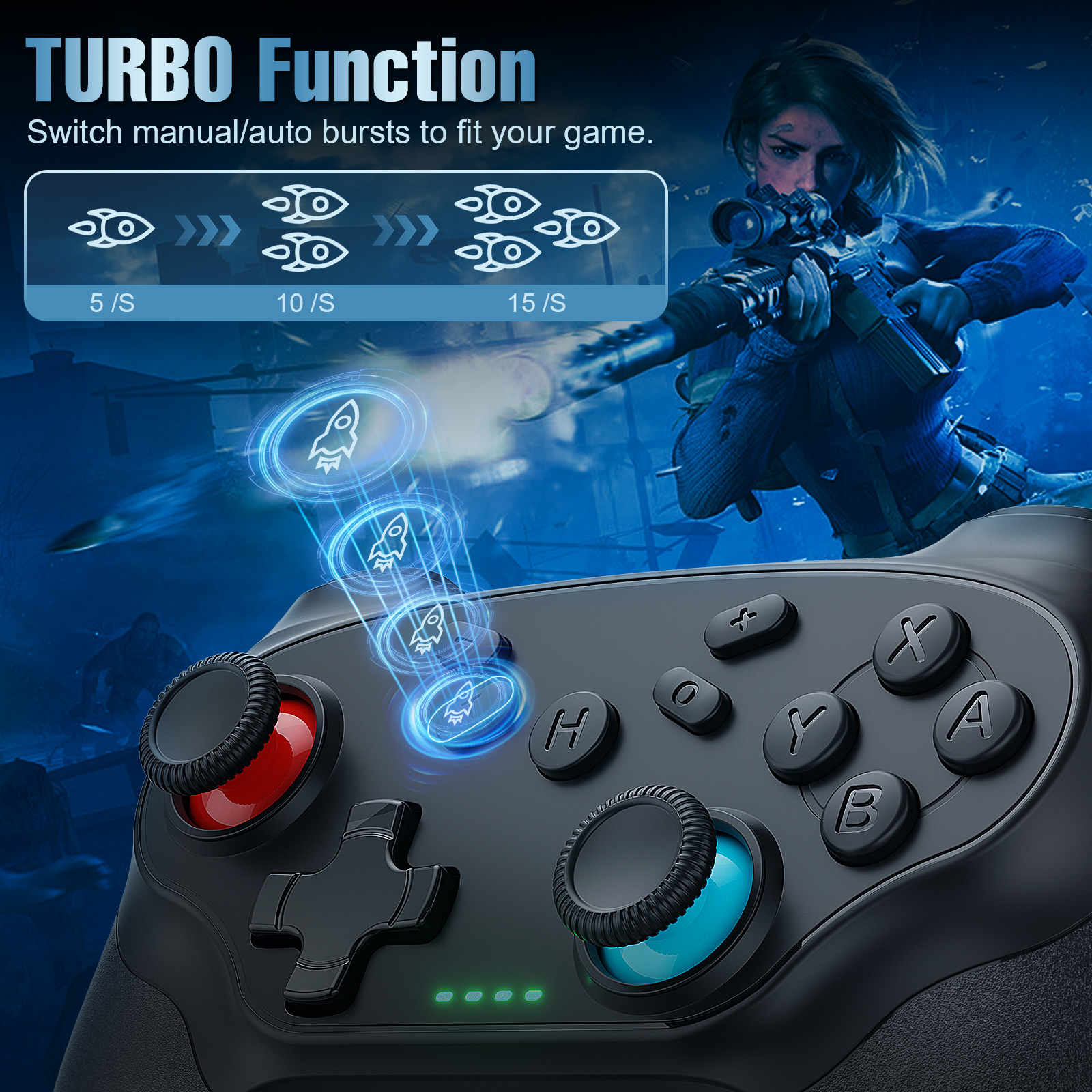 Wireless Pro Game Controller for Switch and PC with Turbo - Detailed view of the product