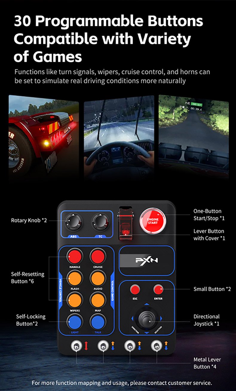 Programmable Control Box with 30 Buttons and RGB for PC - Image highlighting product features