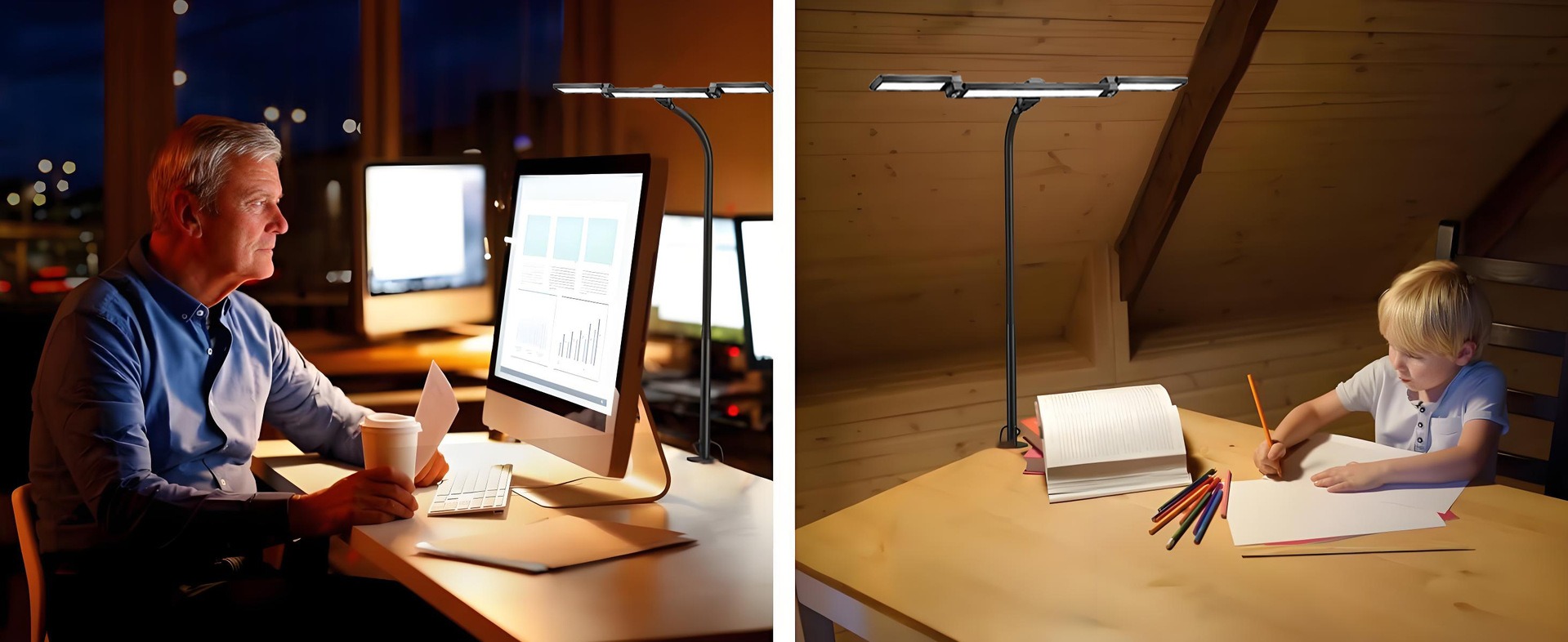 LED Desk Lamp with Clamp and Remote Dimming 24W - Image highlighting product features