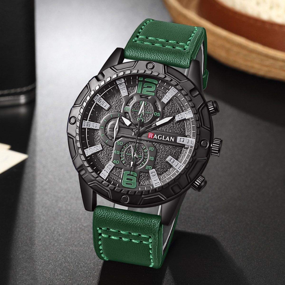 Mens Leather Watch Fashion Wristwatch - Product close-up for better view