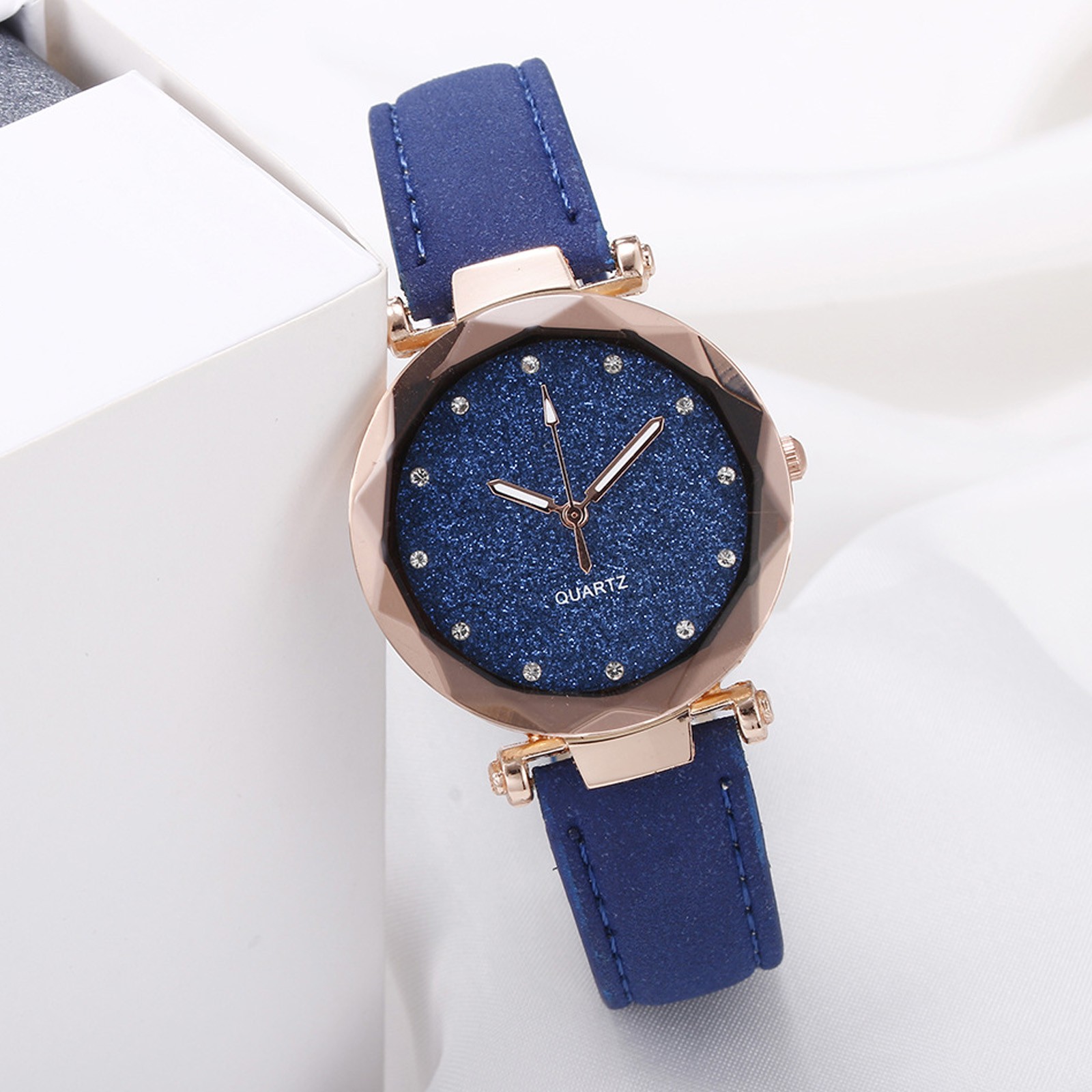 Womens Small Wrist Watch Leather Strap Roman Numeral Dial - Premium material and texture showcase