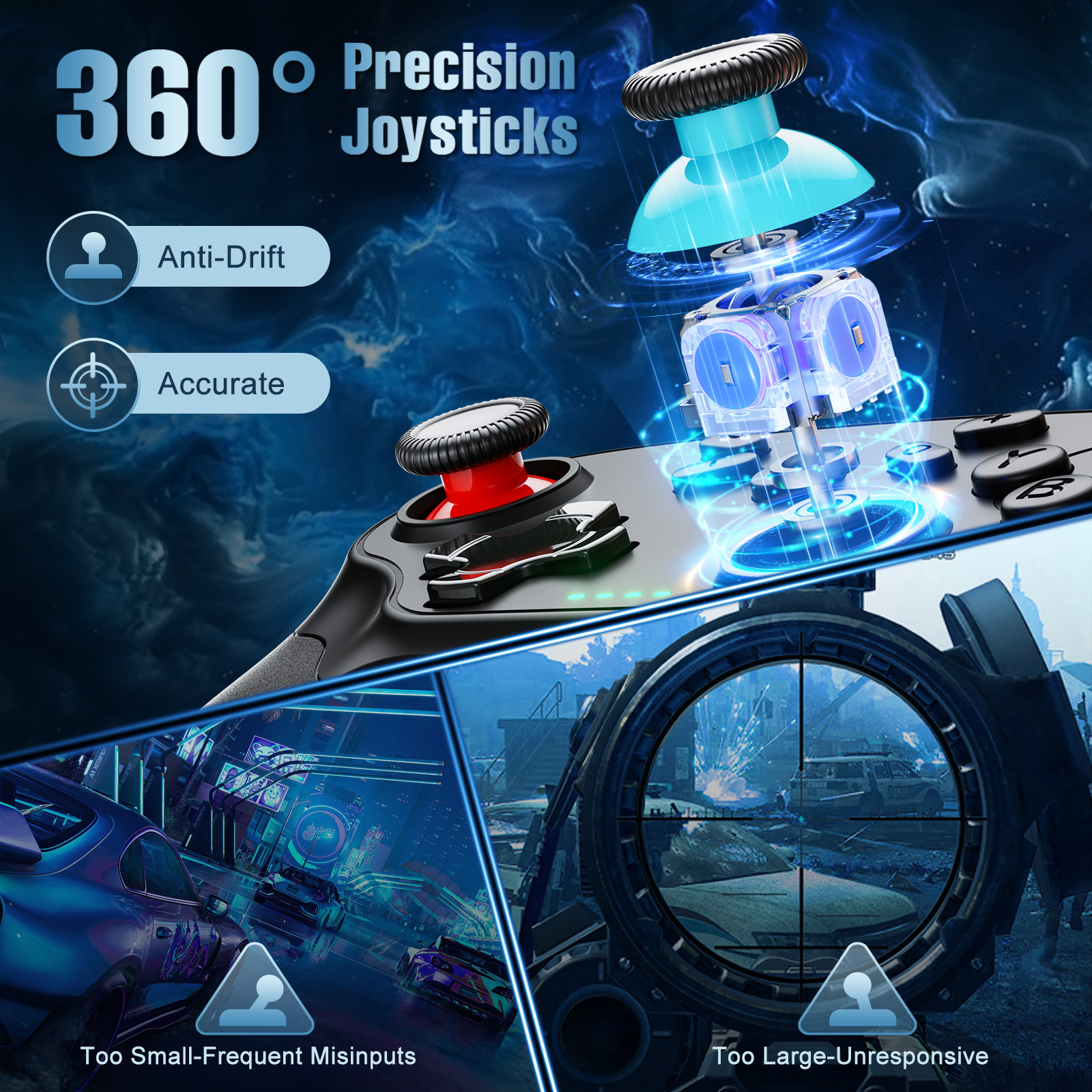 Wireless Pro Game Controller for Switch and PC with Turbo - Image highlighting product features
