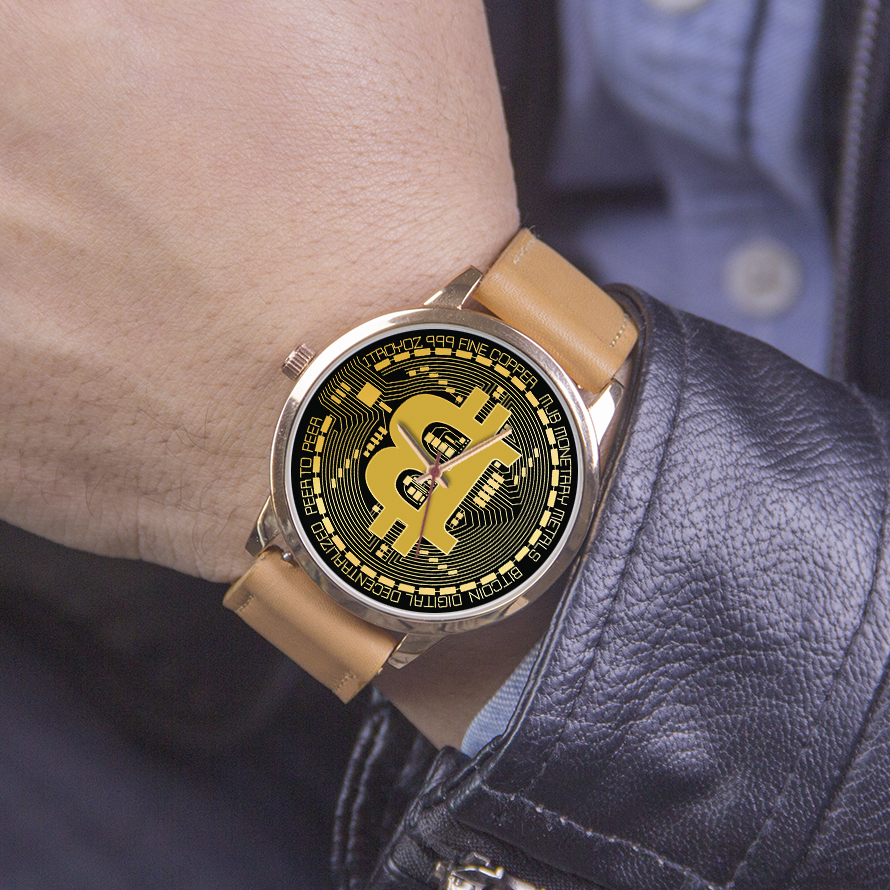 Mens Rose Gold Watch Bitcoin Electronic Wristwatch - Product close-up for better view