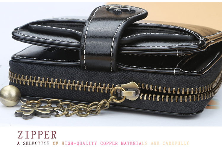 Womens Short Leather Wallet Small Card and Coin Purse - Sleek profile against neutral background