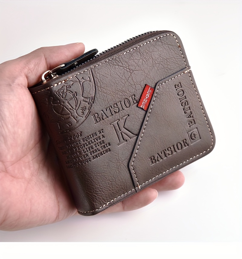 Mens Leather Wallet Zipper Coin Purse and Card Holder - High-quality product image