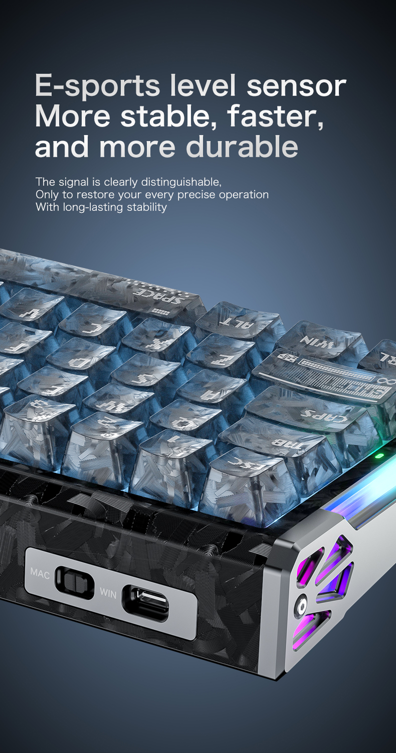 Attack Shark R68HE close up of keycaps and switches
