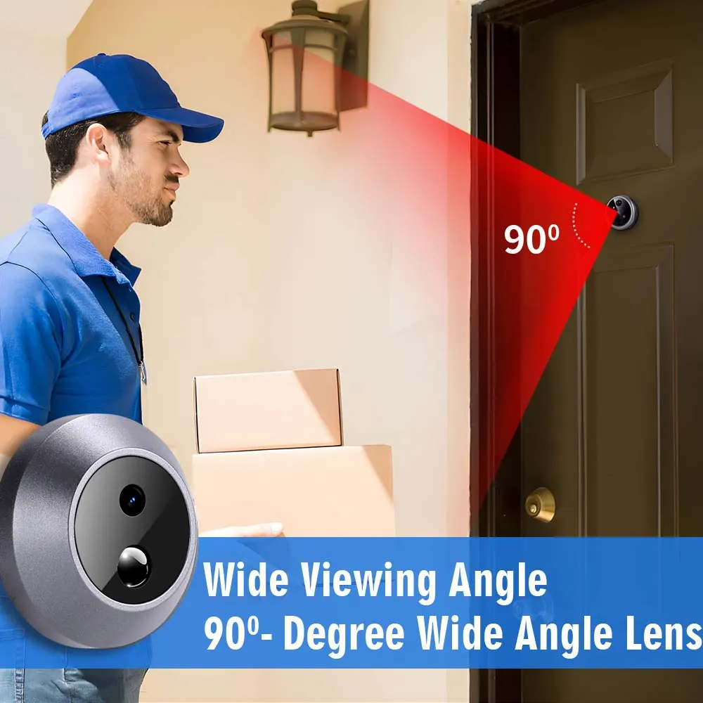 Smart peephole door camera installed on a front door
