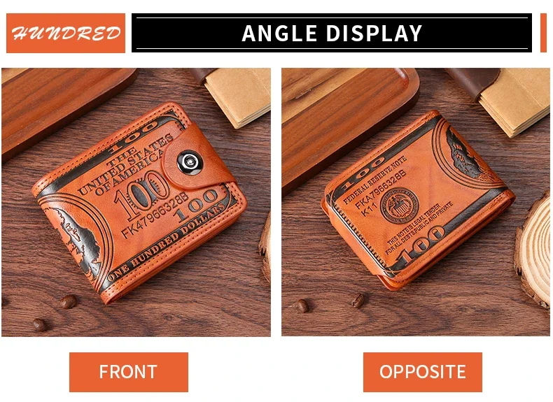 Mens Leather Wallet Dollar Pattern Large Capacity Card Holder - Front-facing product display