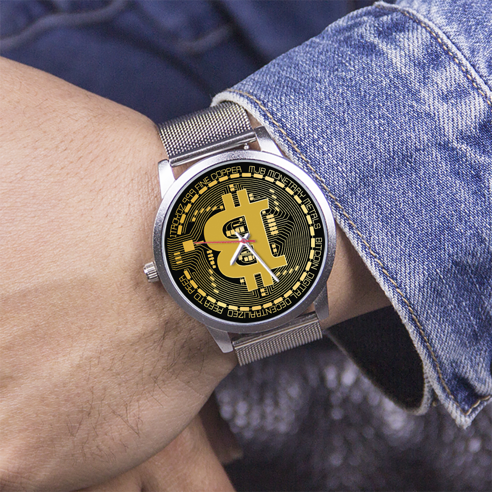 Mens Rose Gold Watch Bitcoin Electronic Wristwatch - Zoomed image showing craftsmanship