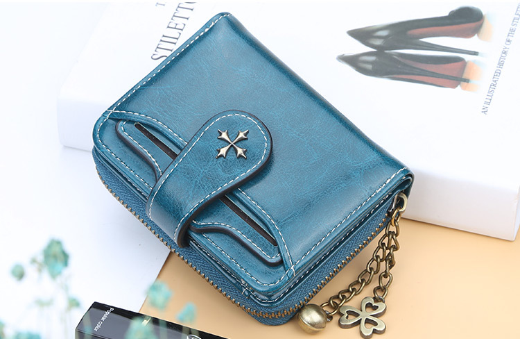 Womens Short Leather Wallet Small Card and Coin Purse - Product shown with accessories