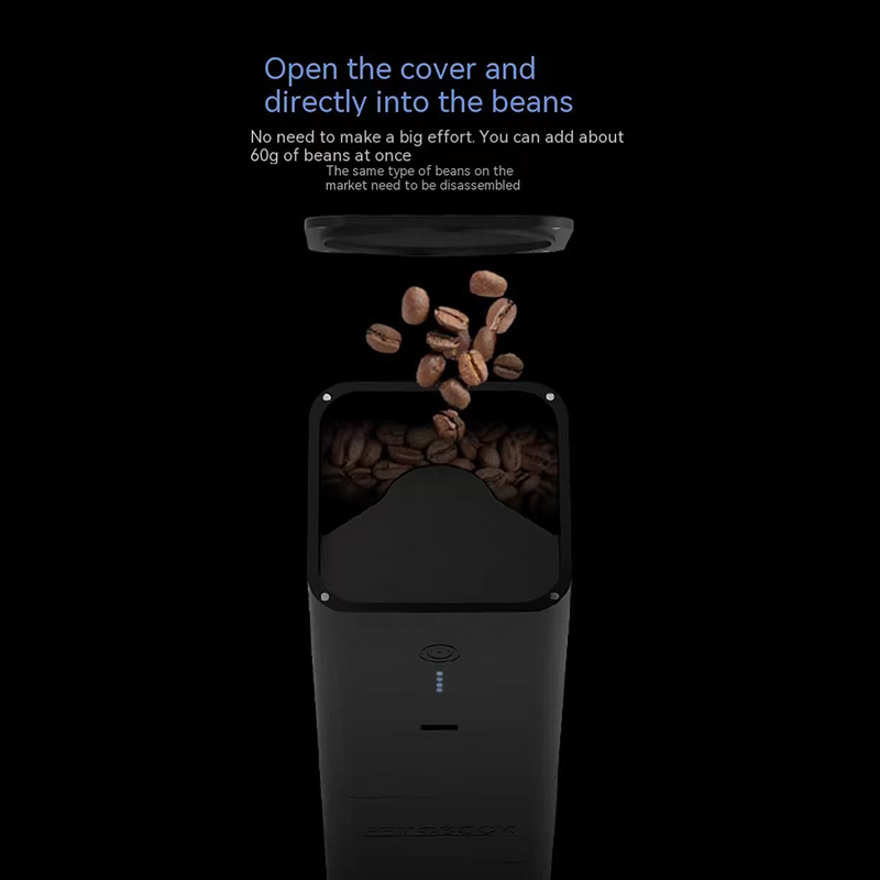 Portable rechargeable electric coffee grinder in use