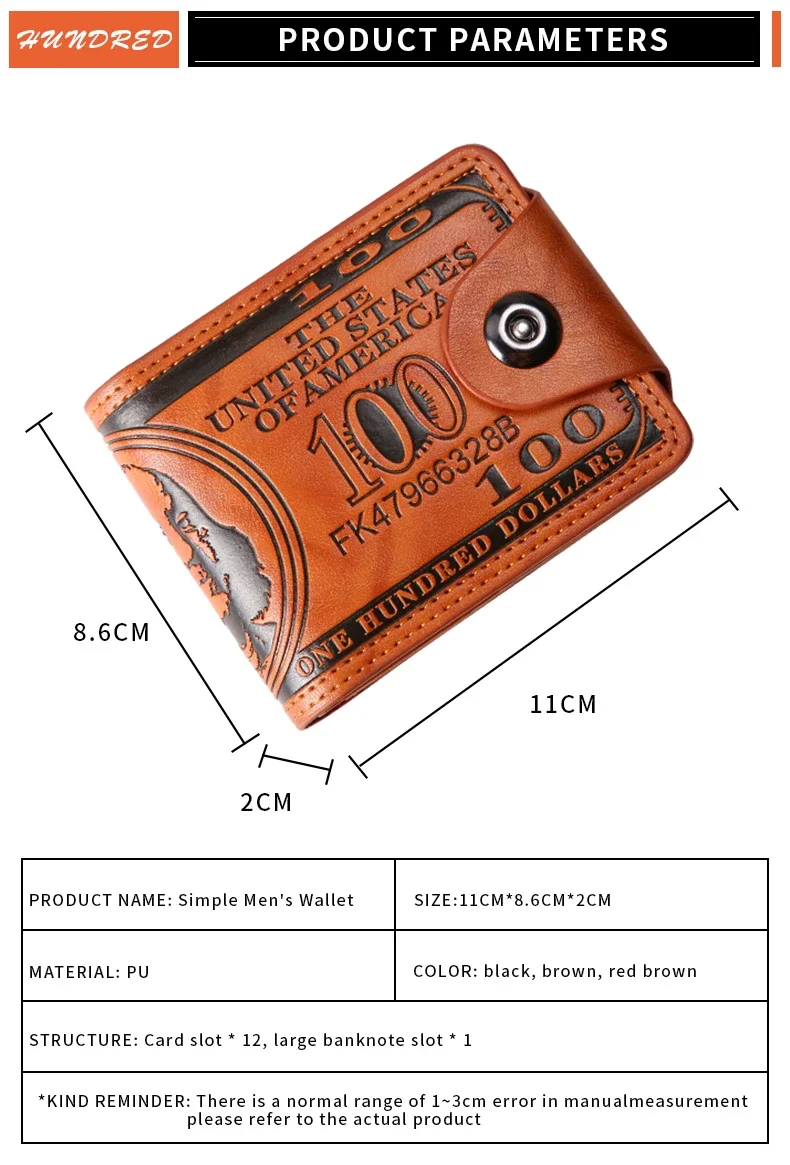 Mens Leather Wallet Dollar Pattern Large Capacity Card Holder - Product close-up for better view