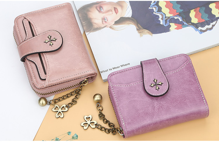 Womens Short Leather Wallet Small Card and Coin Purse - Angle view of the product in use