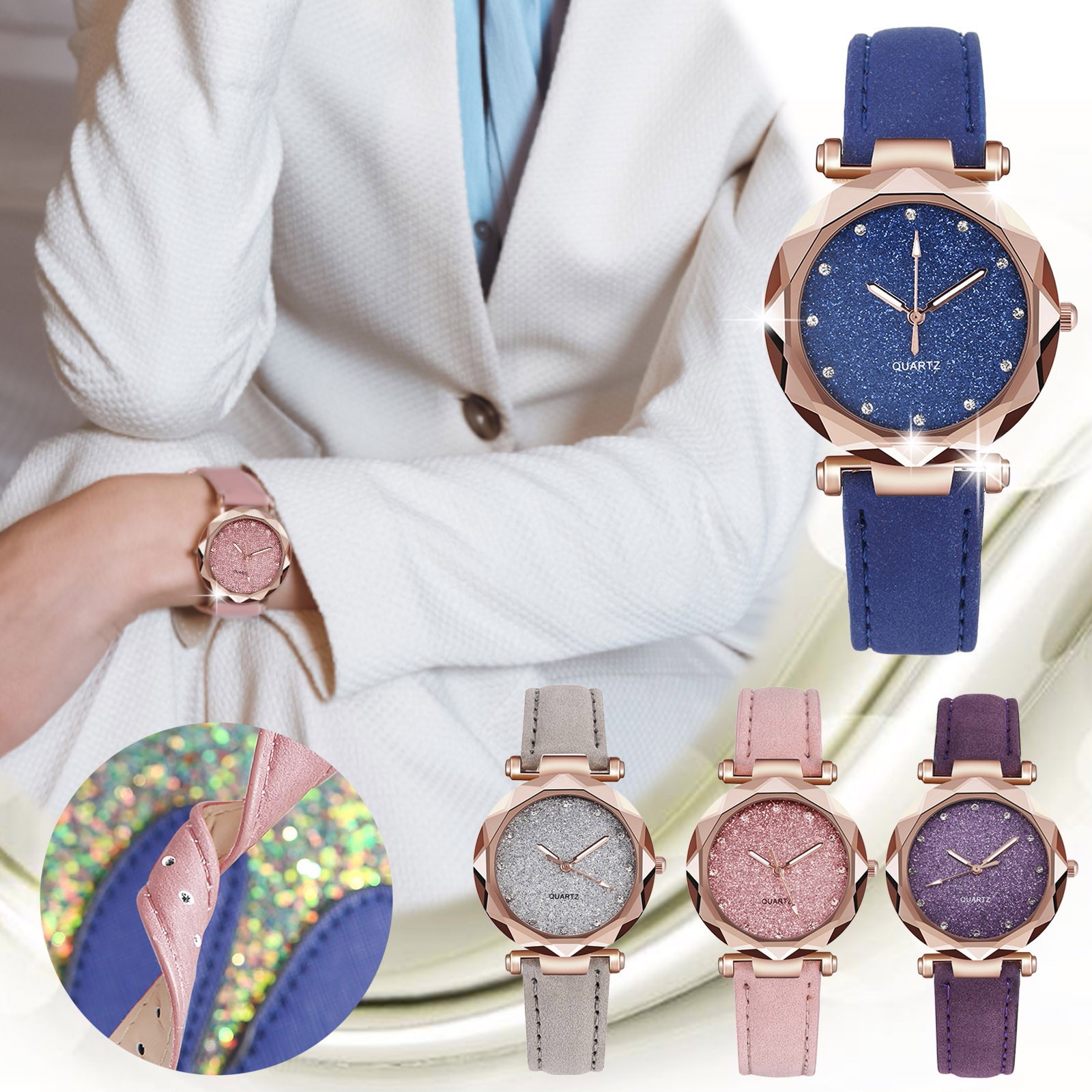Womens Small Wrist Watch Leather Strap Roman Numeral Dial - High-quality product image
