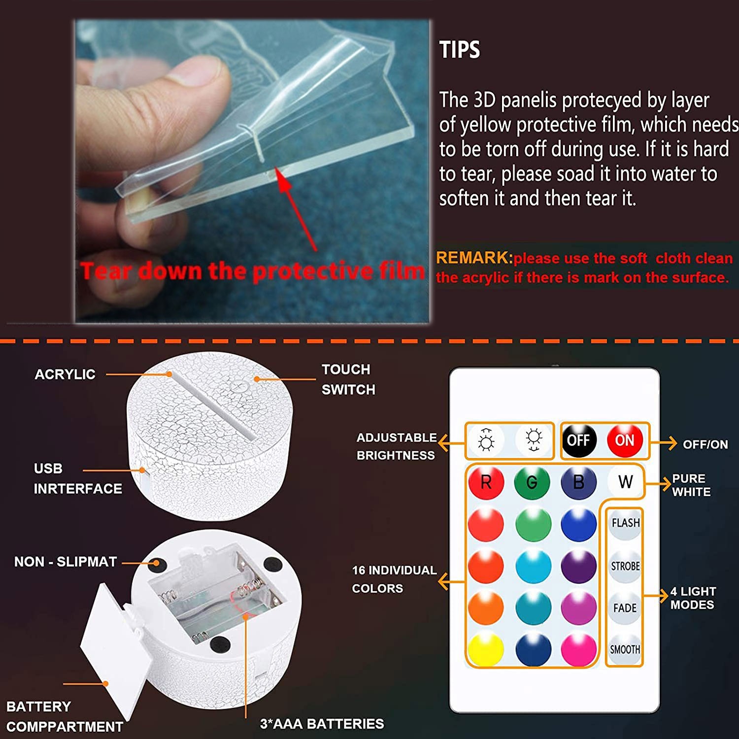 Bitcoin 3D LED Night Light Touch Lamp - Side view of the item