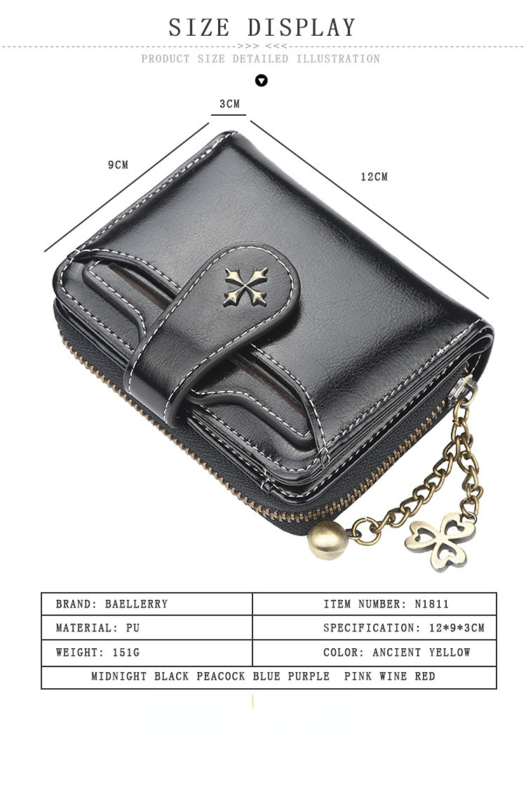 Womens Short Leather Wallet Small Card and Coin Purse - Sleek profile against neutral background