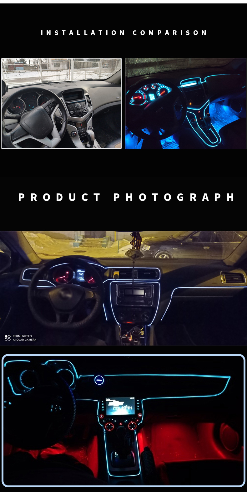 5m LED Car Interior Atmosphere Light USB Strip - Zoomed image showing craftsmanship
