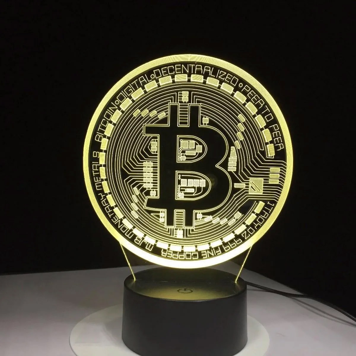 Bitcoin 3D LED Night Light Touch Lamp - Zoomed image showing craftsmanship