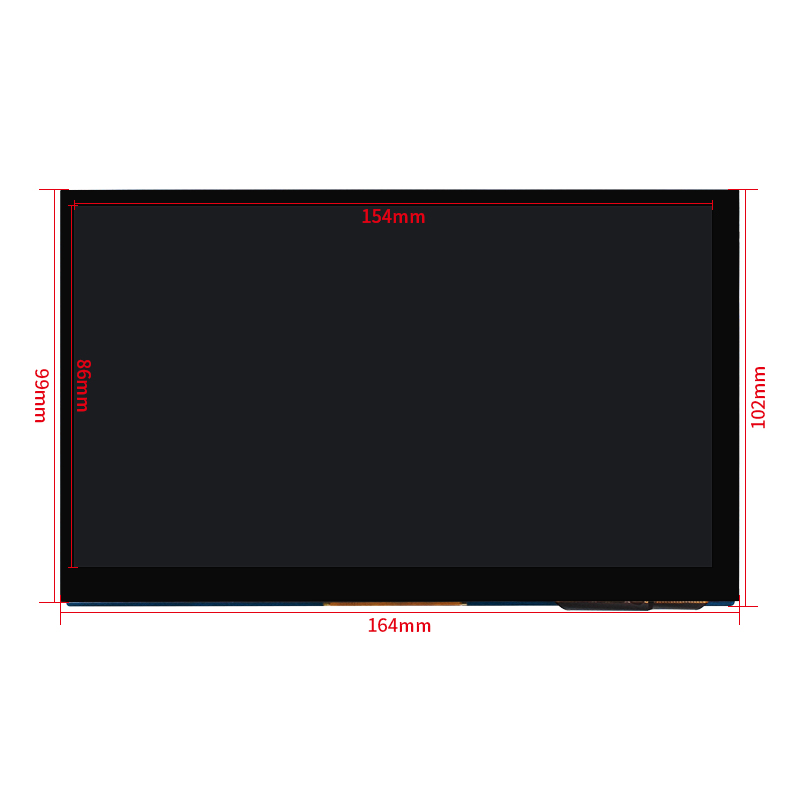 Technical dimension drawing of the 7 inch display
