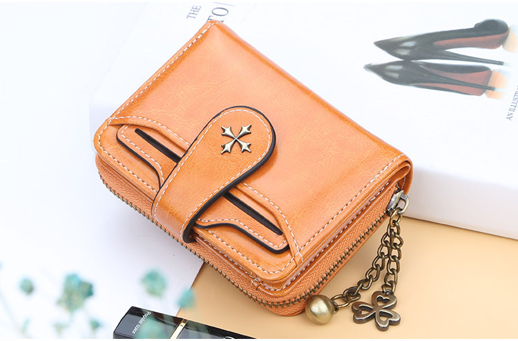 Womens Short Leather Wallet Small Card and Coin Purse - Compact design captured from top angle
