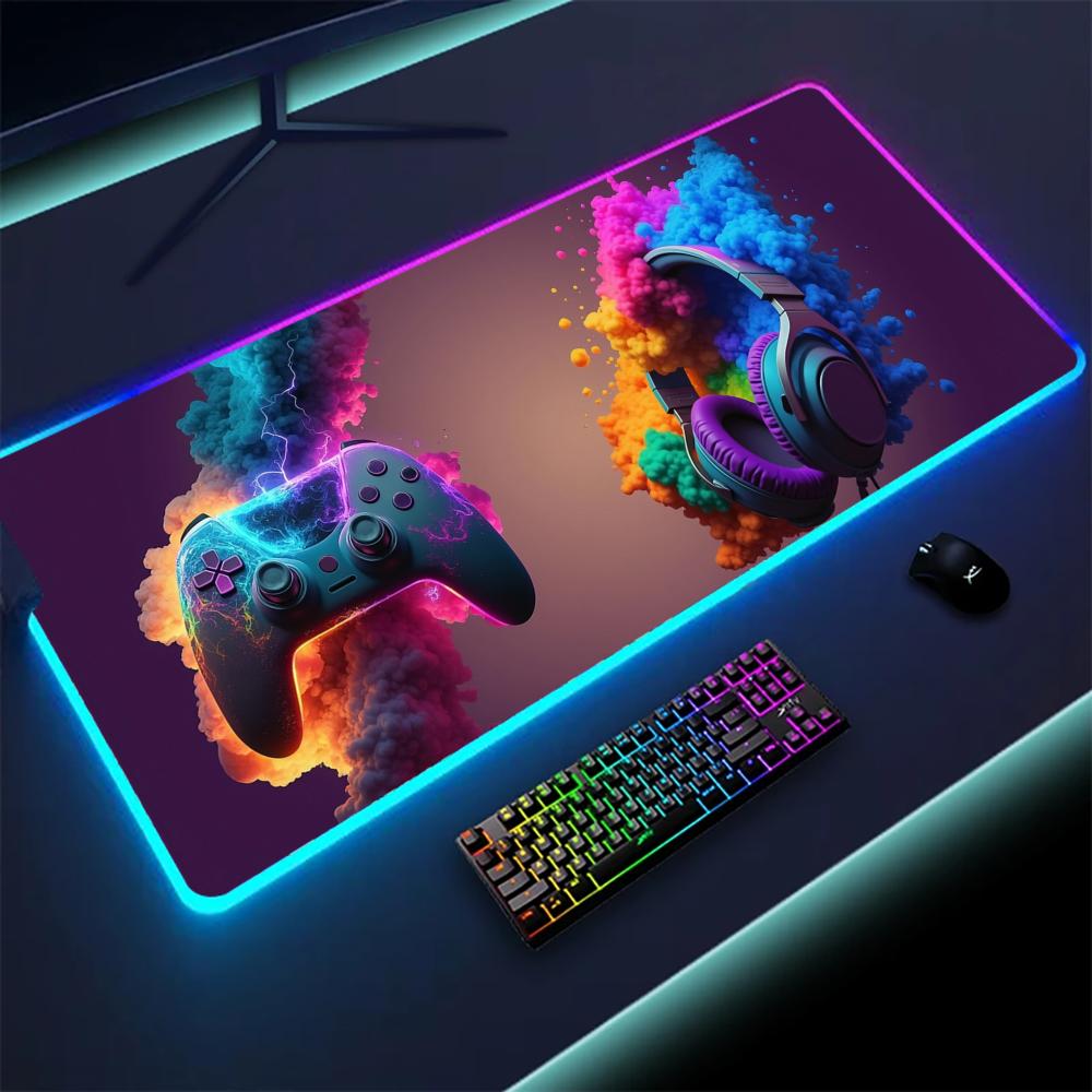 XXL RGB gaming mouse pad with gamepad pattern