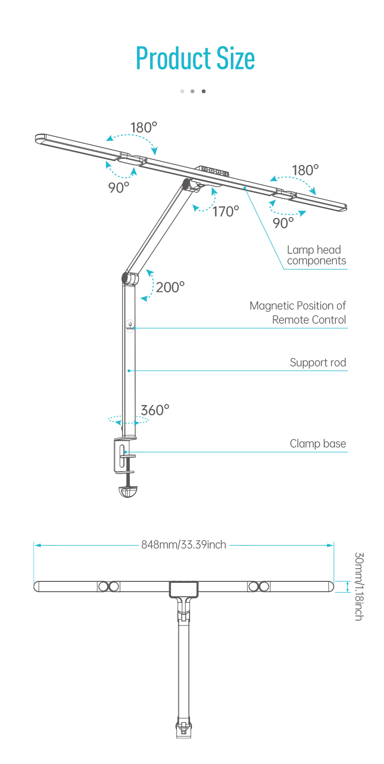 LED Desk Lamp with Clamp and Remote Dimming 24W - Sleek profile against neutral background