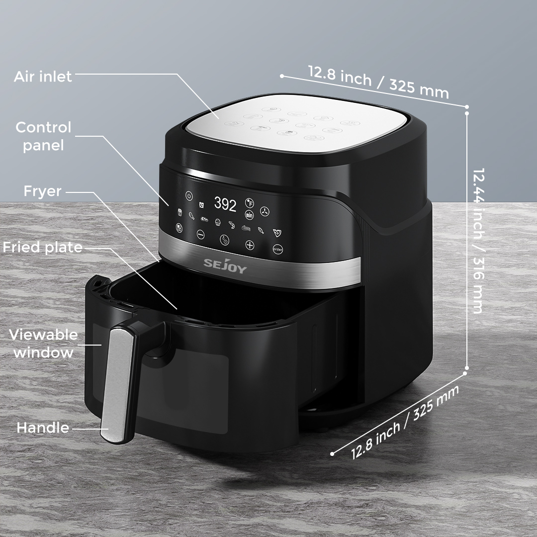 Sejoy air fryer oven roasting and baking food items