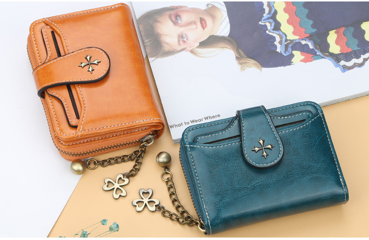 Womens Short Leather Wallet Small Card and Coin Purse - Elegant design displayed
