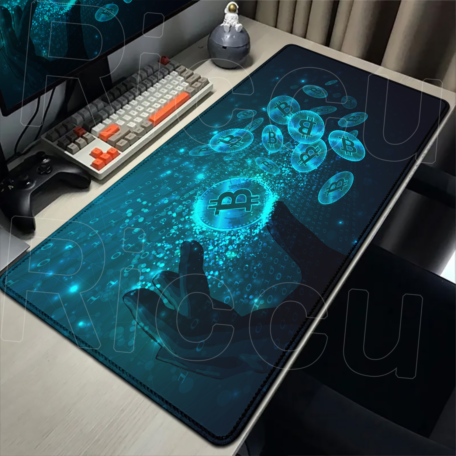 Bitcoin Mouse Pad XXL Large Desk Mat Gaming Deskpad 90x40cm - Compact design captured from top angle