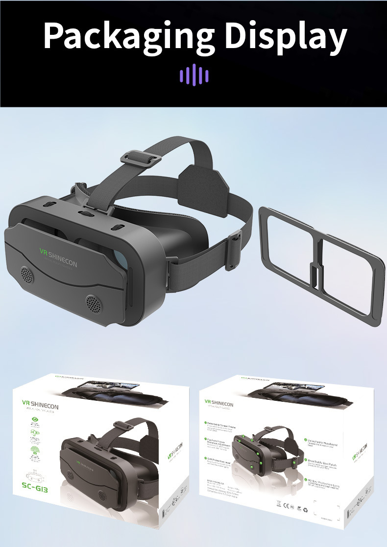 SHINECON 3D VR headset dimensions and net weight display